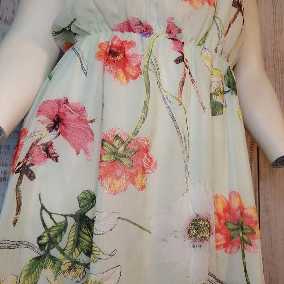 Sleeveless High-Low Suzy Shire Floral Light Green Summer Dress - Picture 10 of 15